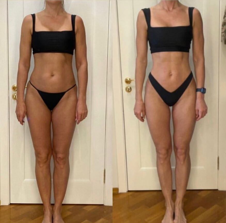 A before and after photo of a woman 's body