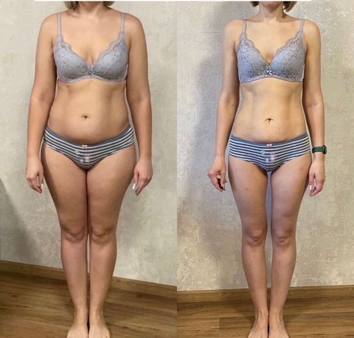 A before and after photo of a woman 's body