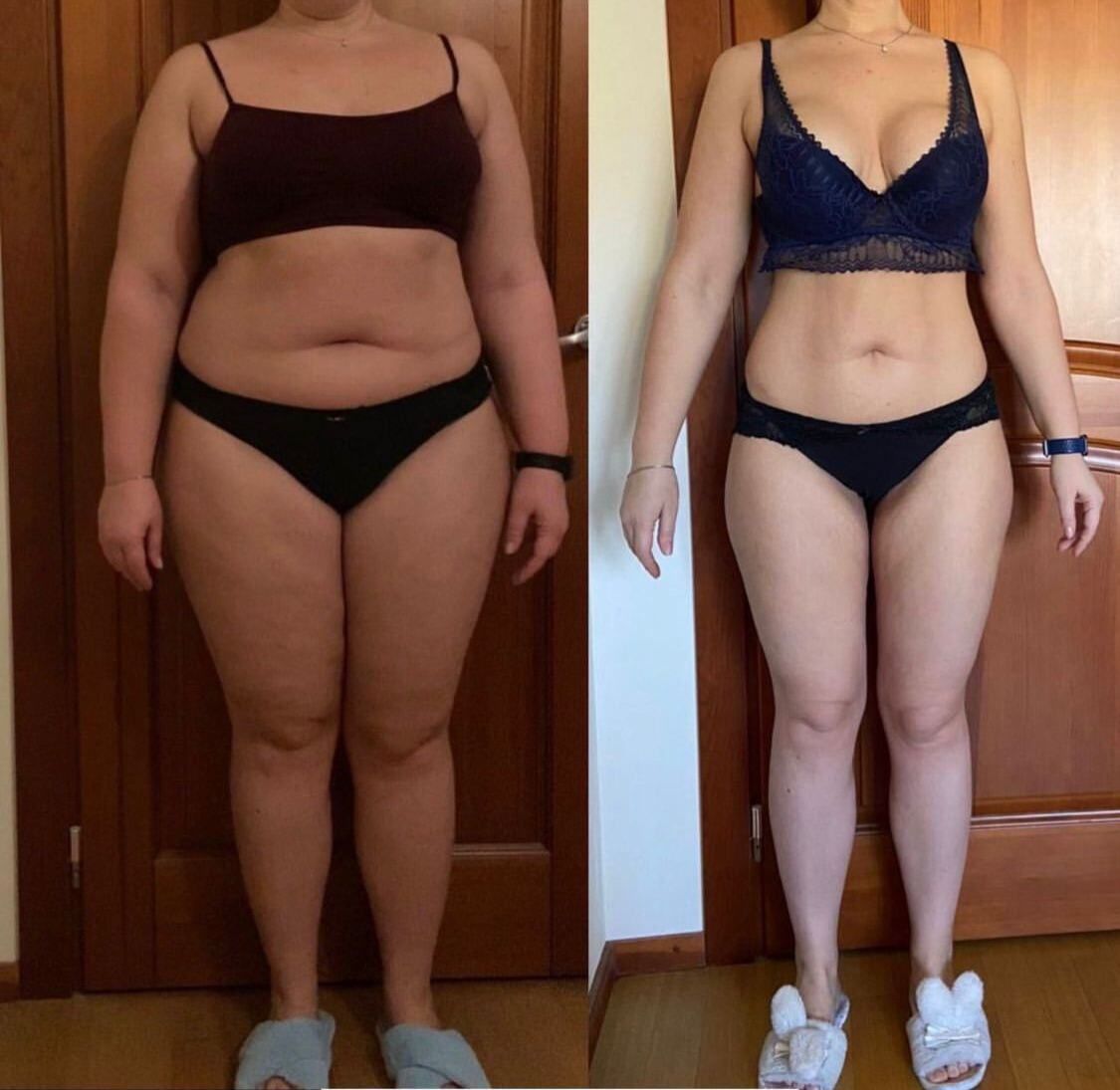 A before and after photo of a woman 's body