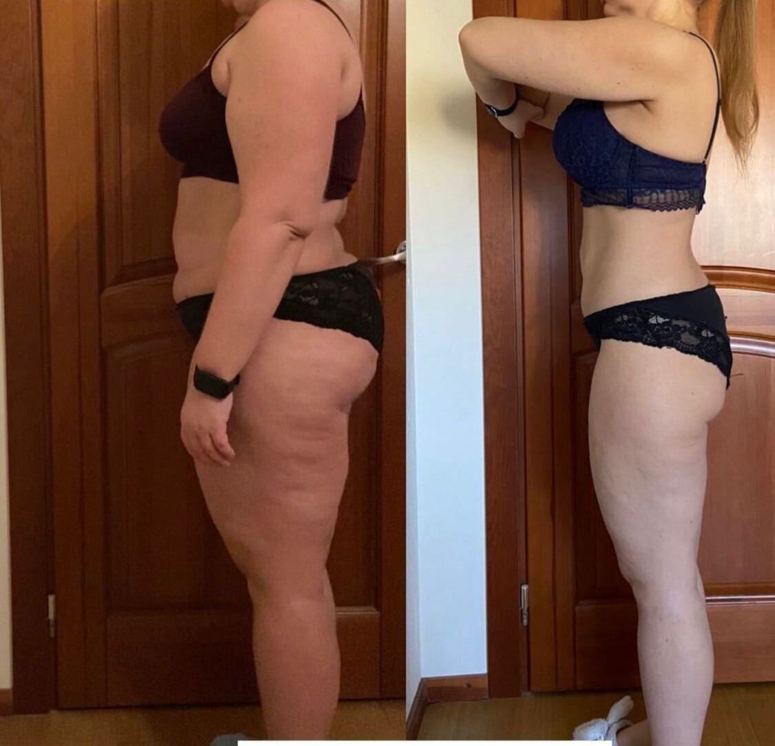 A before and after photo of a woman 's body