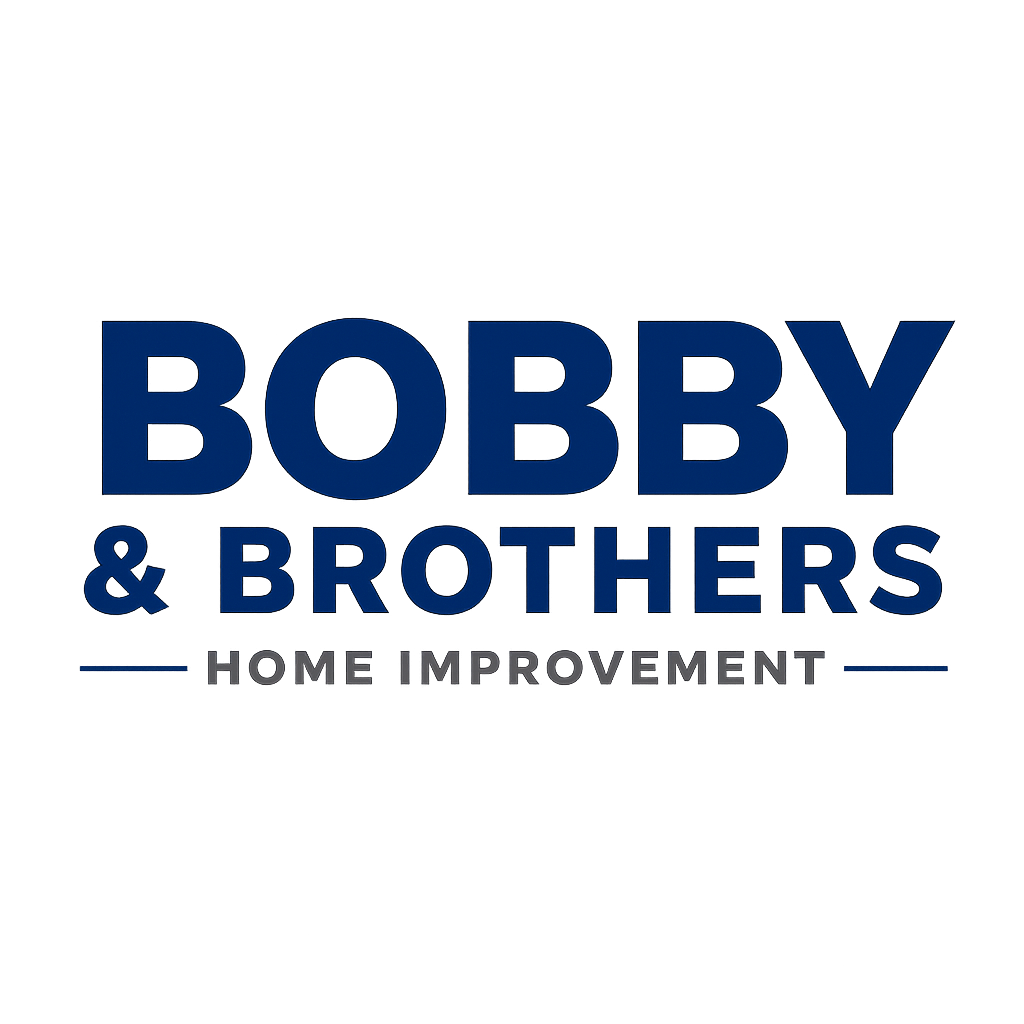 Bobby & Brothers Home Improvement logo in navy blue text with a house-inspired line accent