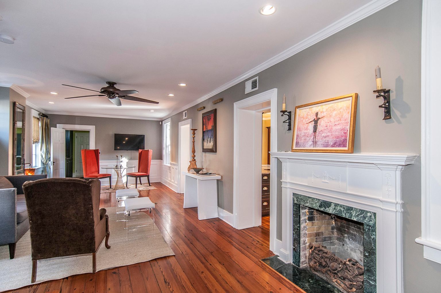 Living area with fireplace
