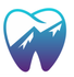 Logo en forme de dent avec silhouette de montagne bleue, dégradé du bleu au violet.