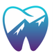 Logo en forme de dent avec silhouette de montagne bleue, dégradé du bleu au violet.