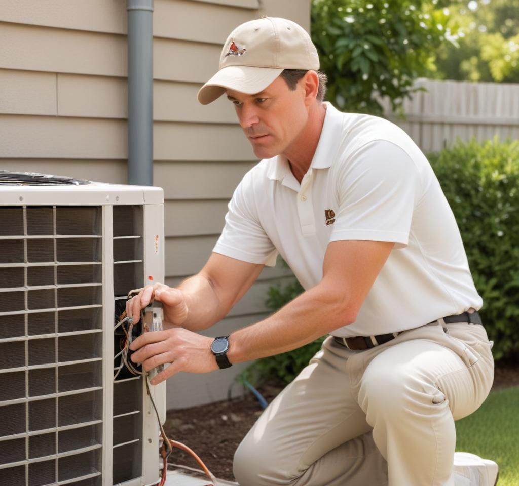 A technician is working on an air conditioner