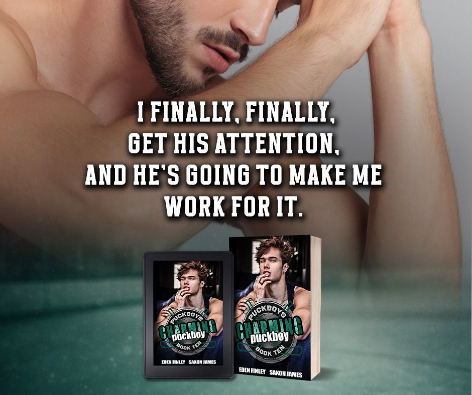 Teaser graphic for Charming Puckboy by Eden Finley & Saxon James — MM hockey romance cover and excerpt reveal