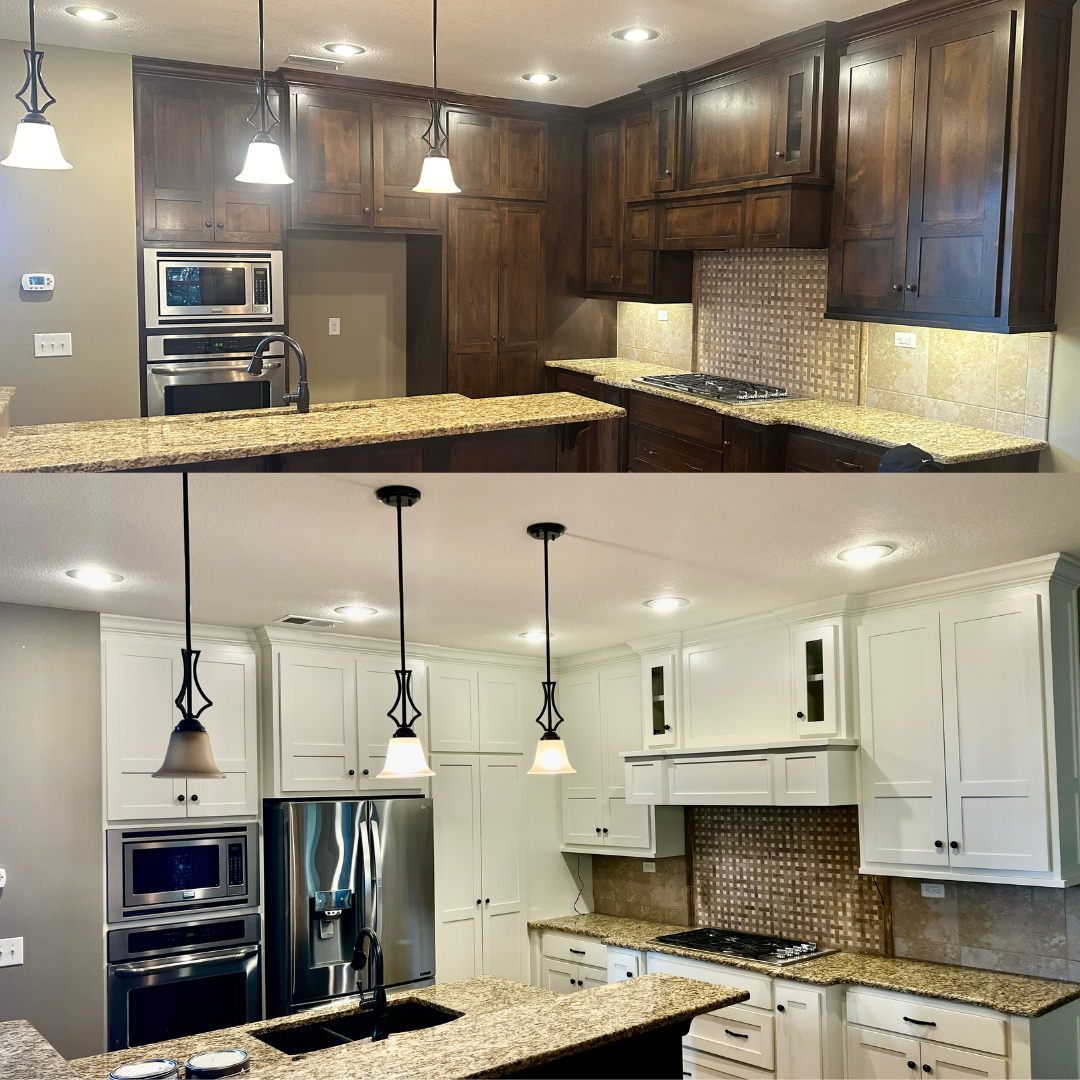 Two pictures of a kitchen before and after being remodeled