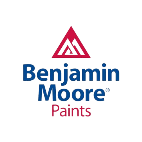 The logo for benjamin moore paints is blue and red
