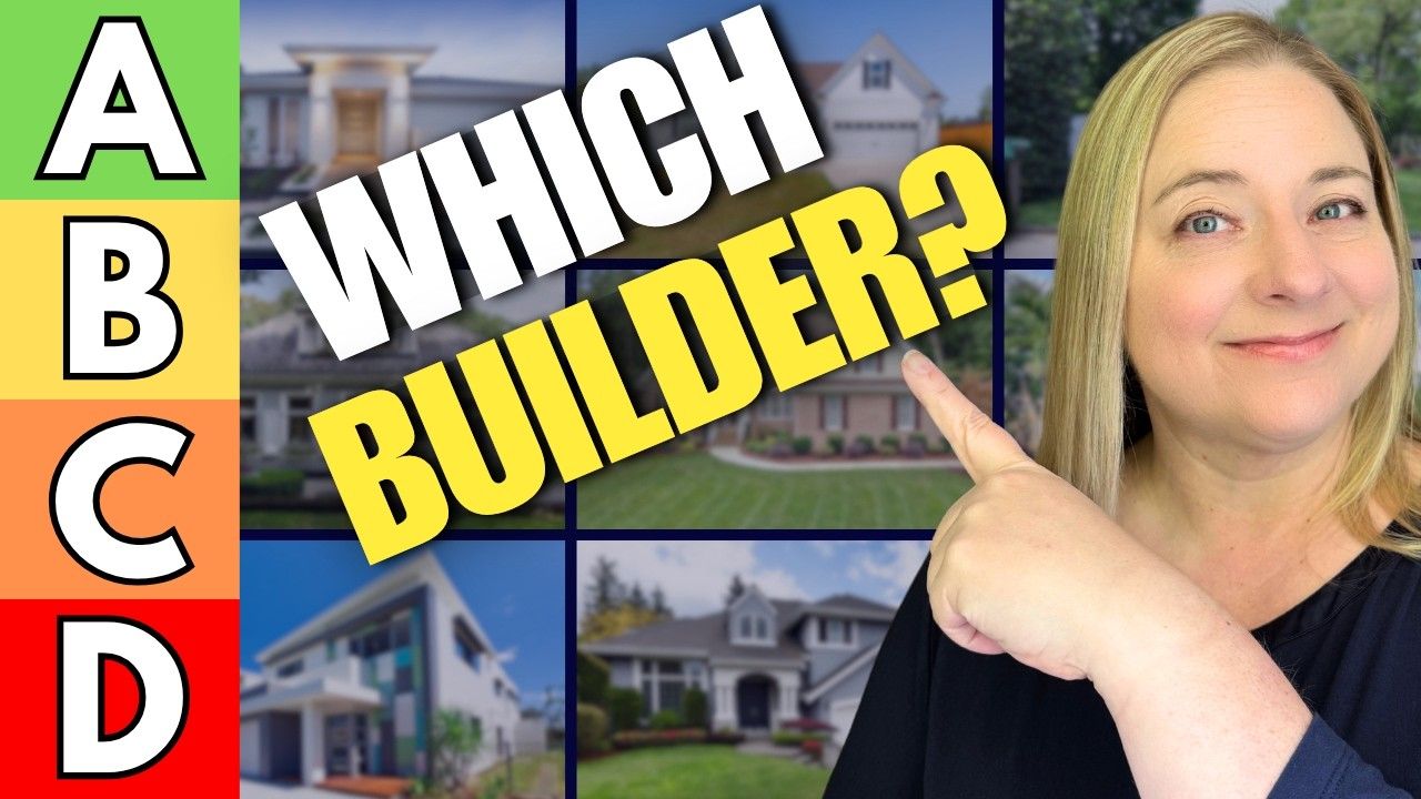 Woman pointing at houses with