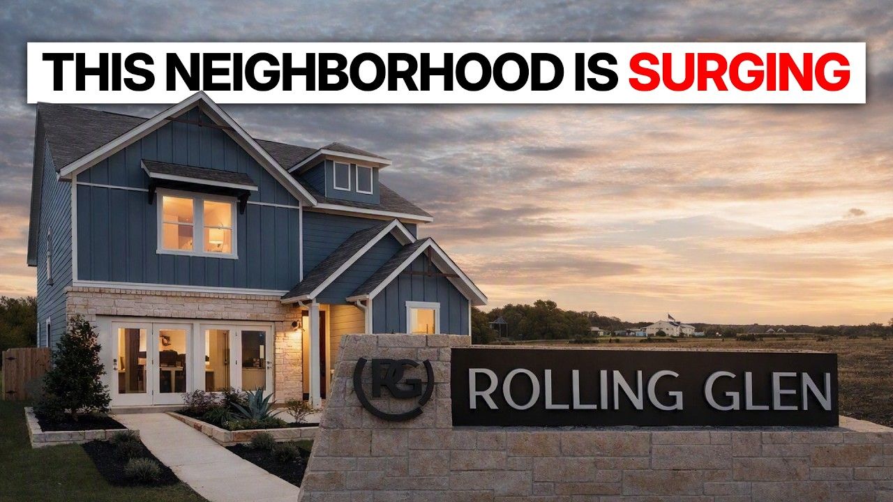 Real estate ad for Rolling Glen: a house at sunset with the headline “This neighborhood is surging.”
