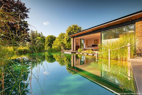 Natural pool, with out-building