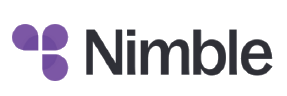 Nimble logo with purple stylized flower icon and dark gray text.