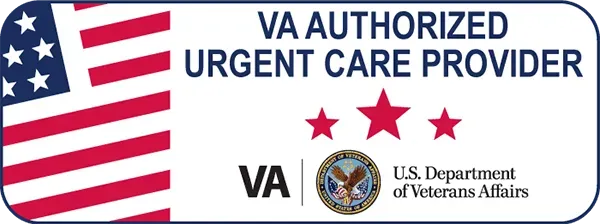 VA Authorized Urgent Care Provider badge with US flag and VA seal.