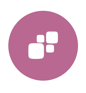 Cuadrados blancos superpuestos sobre un fondo de círculos morados.