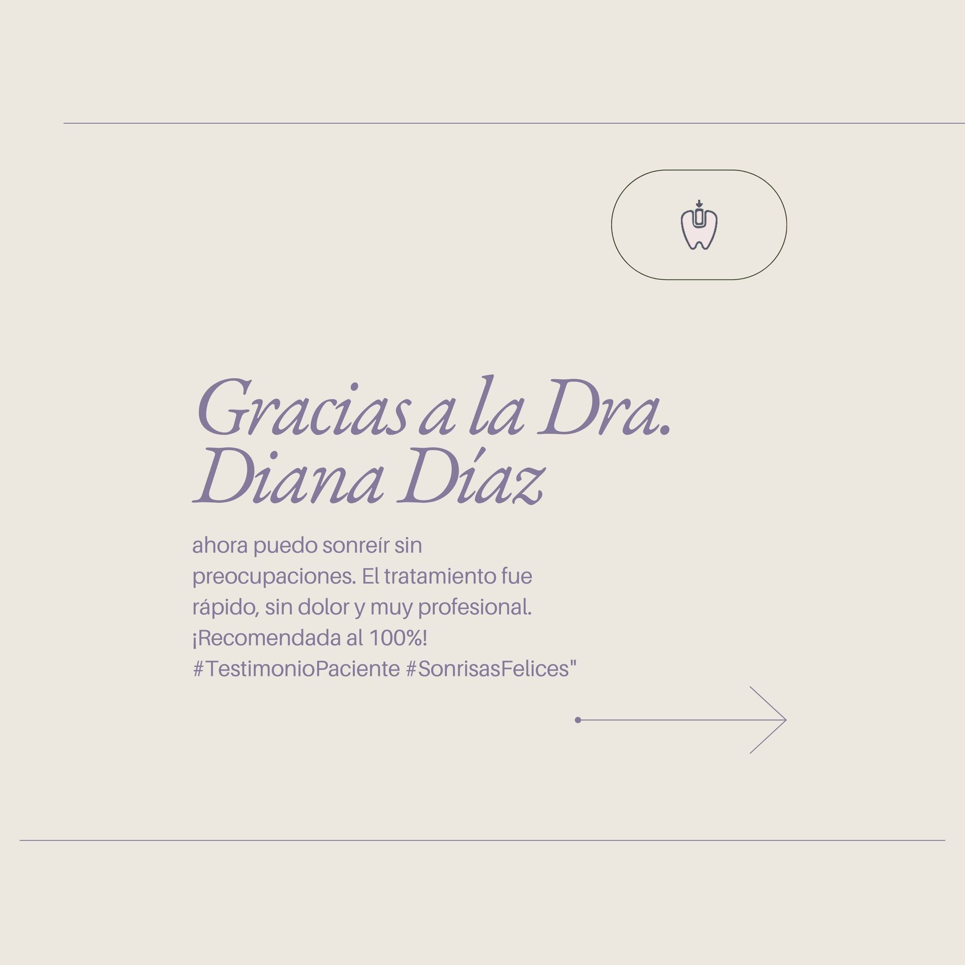 Tarjeta beige con texto en español: “Gracias a la Dra. Diana Díaz” y pequeños iconos decorativos