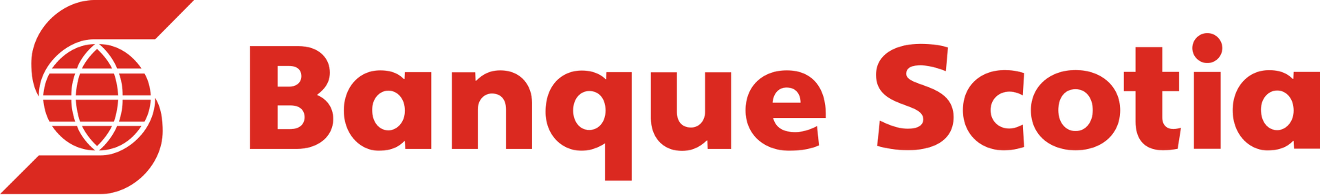 Logo de la Banque Scotia comportant un « S » stylisé rouge englobant un globe graphique, avec du texte rouge à côté.
