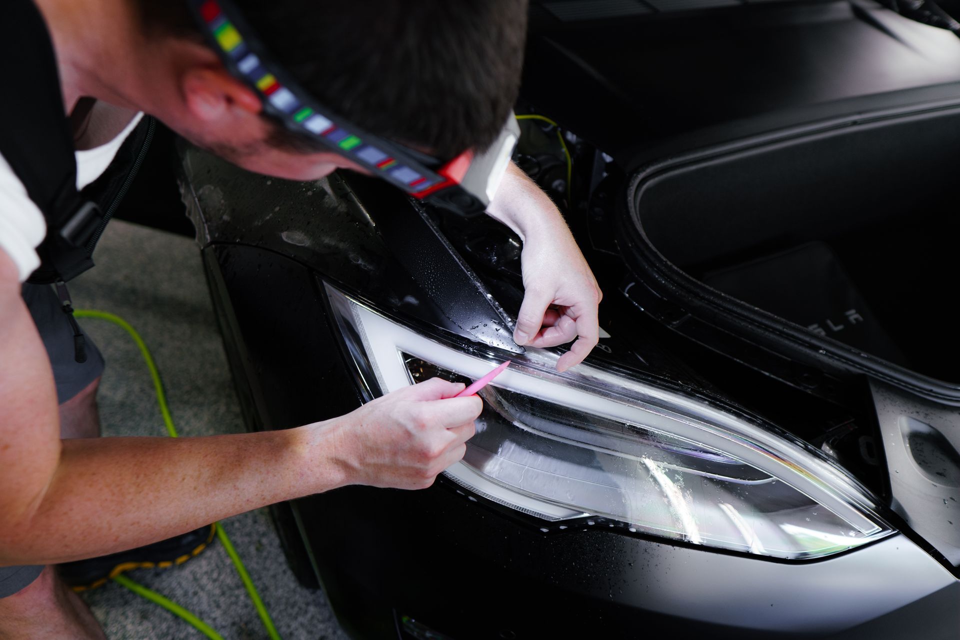 Tesla Model S Plaid getting wrapped in matte paint protection film (PPF) and ceramic coating installation