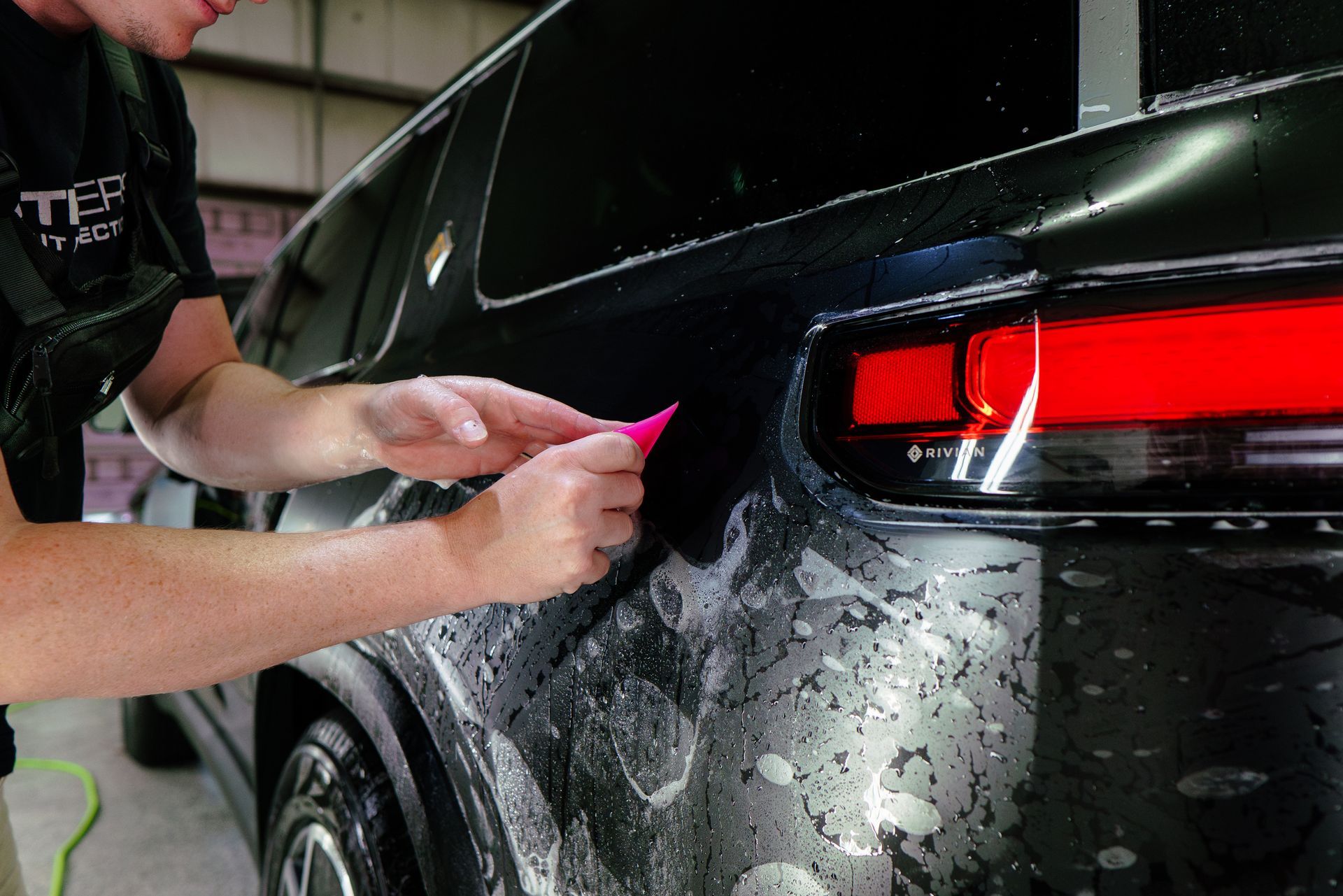 Rivian R1S getting full body matte paint protection film application by Suntek and a ceramic coating application by GTECHNIQ