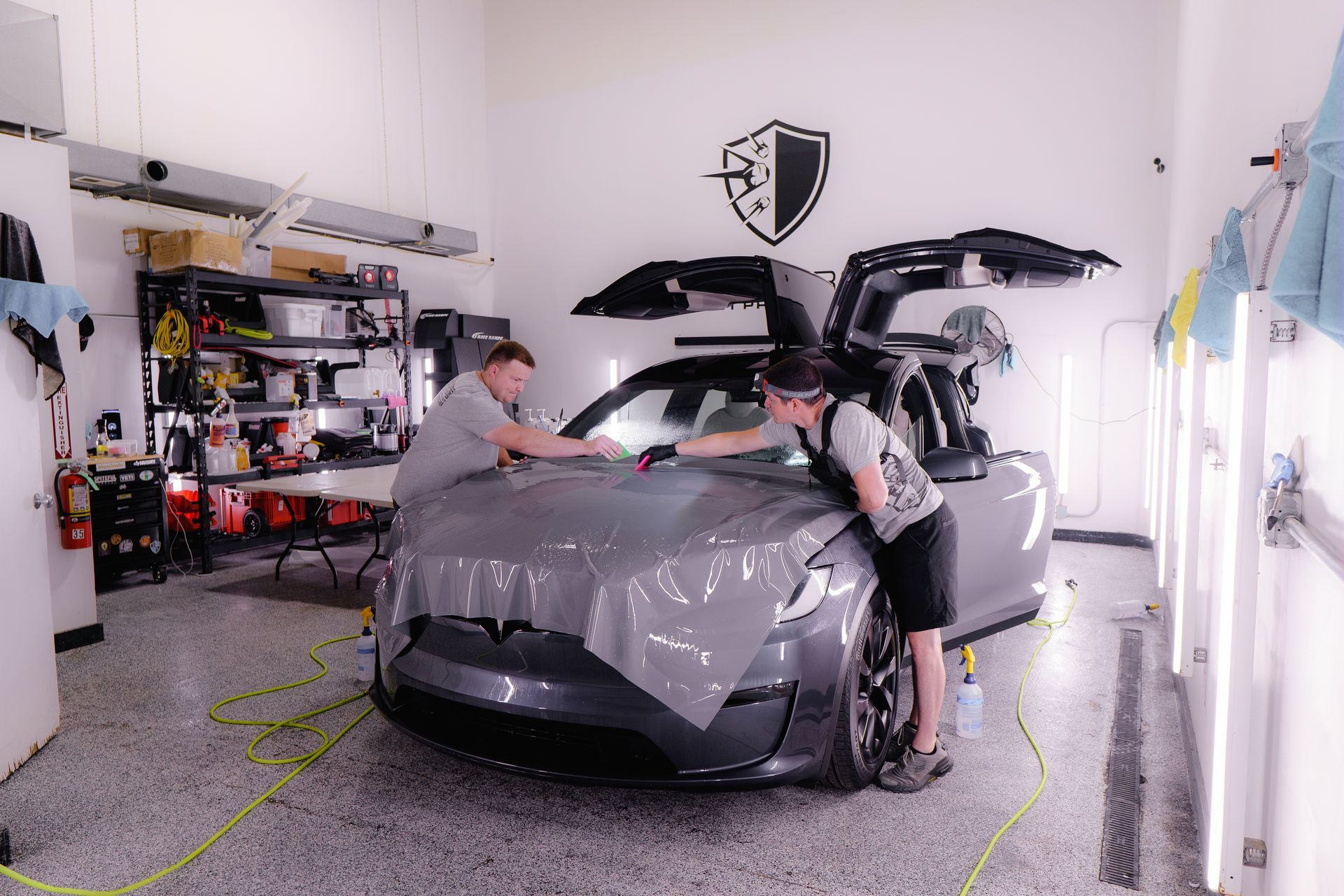 Tesla Model X getting color change paint protection film application and ceramic coating installed