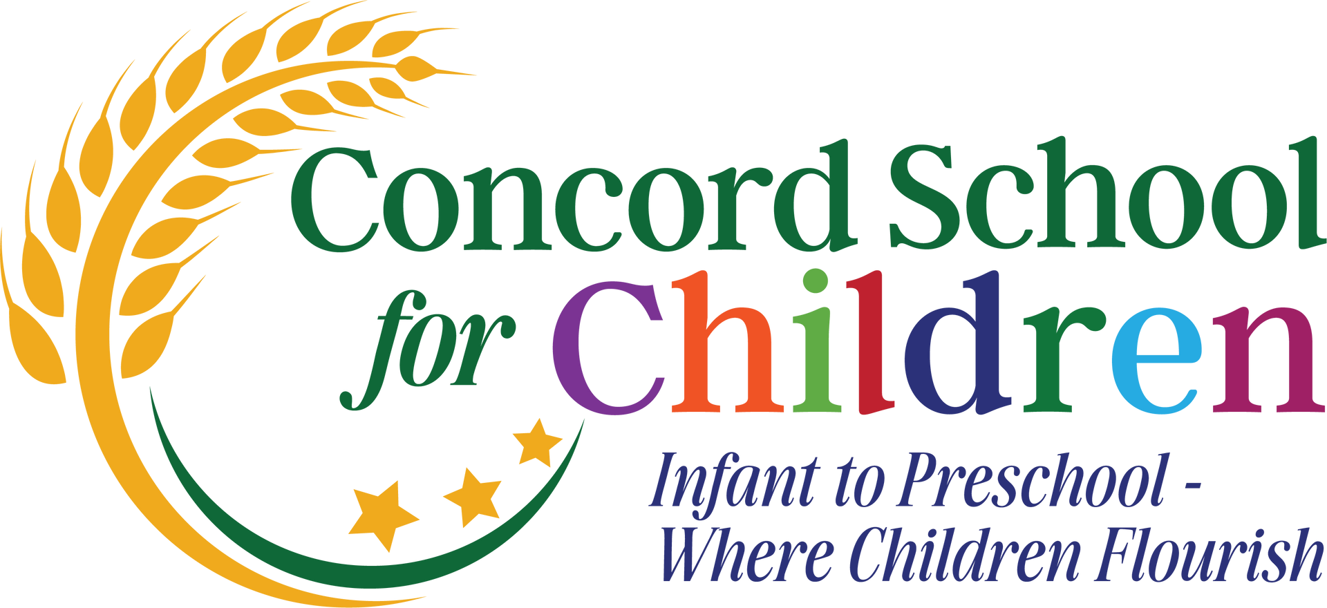 Logo for Lincoln School for Children with wheat and stars, text: 