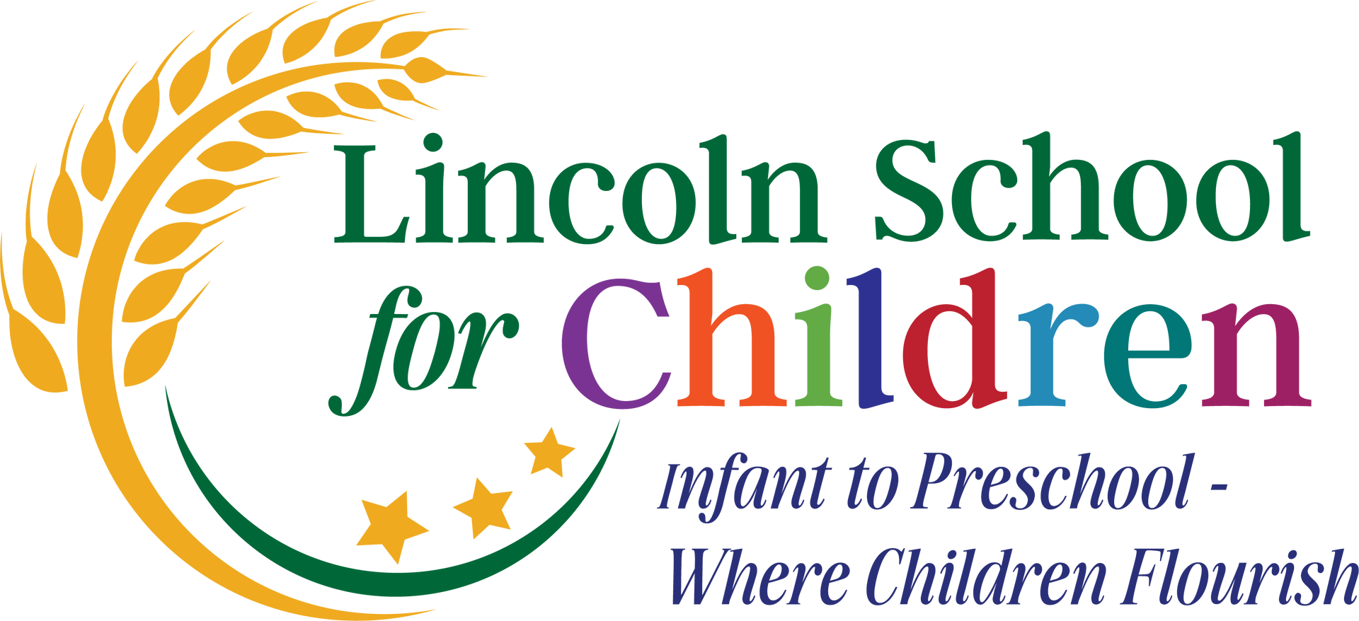 Logo for Lincoln School for Children with wheat and star graphic, and words 