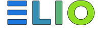 A blue and green ellio logo on a white background