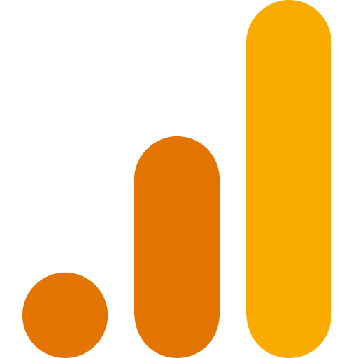 The google analytics logo is orange and yellow on a white background.