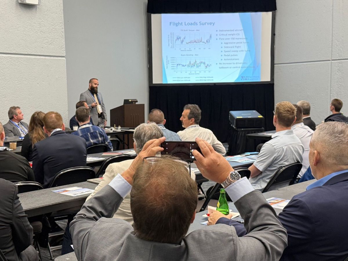 Photo of AS350 tech brief being presented at Verticon 2025