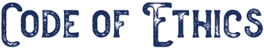 The word code of ethics is written in blue on a white background