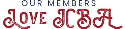 A red and blue logo that says our members love jesus
