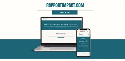 RAPPORTIMPACT.COM website shown on laptop and smartphone with teal and white branding