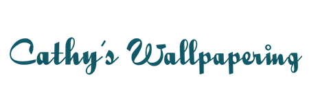 Cathy’s Wallpapering logo in teal script on a white background