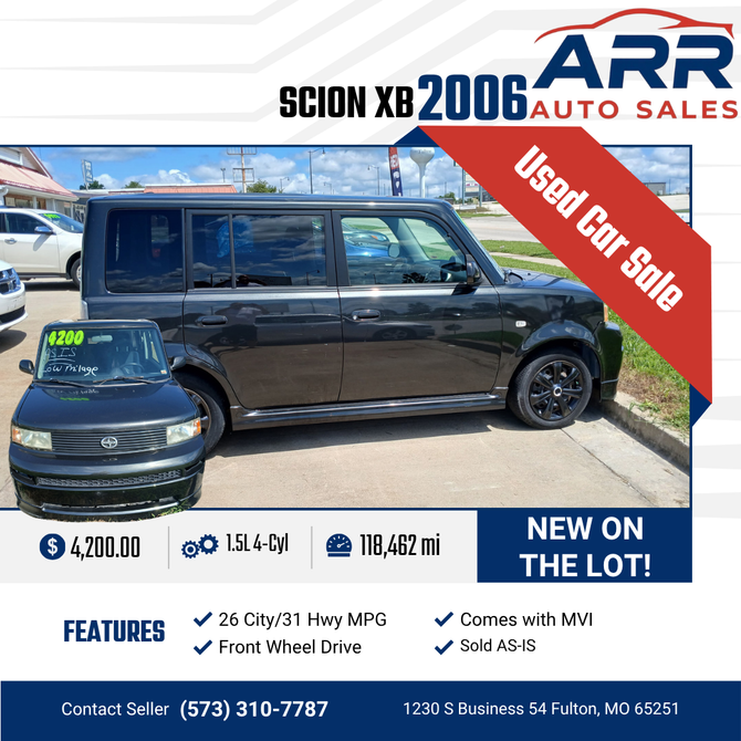 2006 Scion XB for sale at ARR Auto Sales for $4,200 with 118,462 miles. Contact: (573) 310-7787.