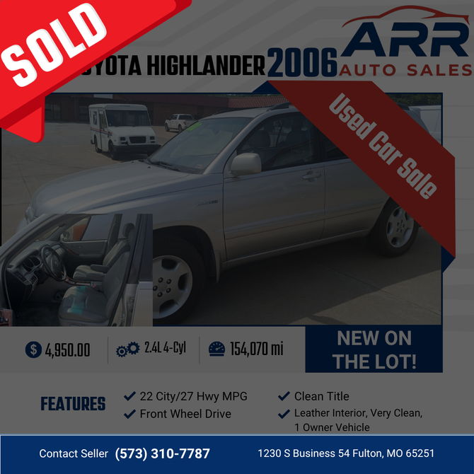 2016 Toyota Highlander for sale at ARR Auto Sales for $4,950 with 154,070 miles. Contact: (573) 310-7787.
