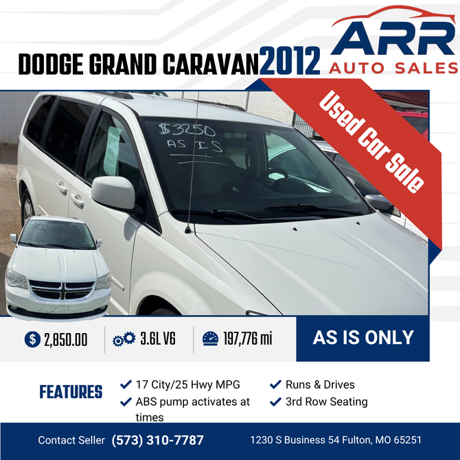 2012 Dodge Grand Caravan for sale at ARR Auto Sales for $2,850 with 197,776 miles. Contact: (573) 310-7787.