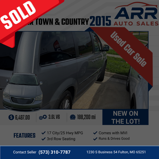 2015 Chrysler Town and Country for sale at ARR Auto Sales for $6,497 with 188,200 miles. Contact: (573) 310-7787.