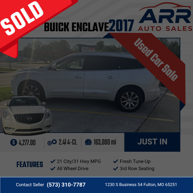 2017 Buick Enclave for sale at ARR Auto Sales for $6,897 with 145,637 miles. Contact: (573) 310-7787.