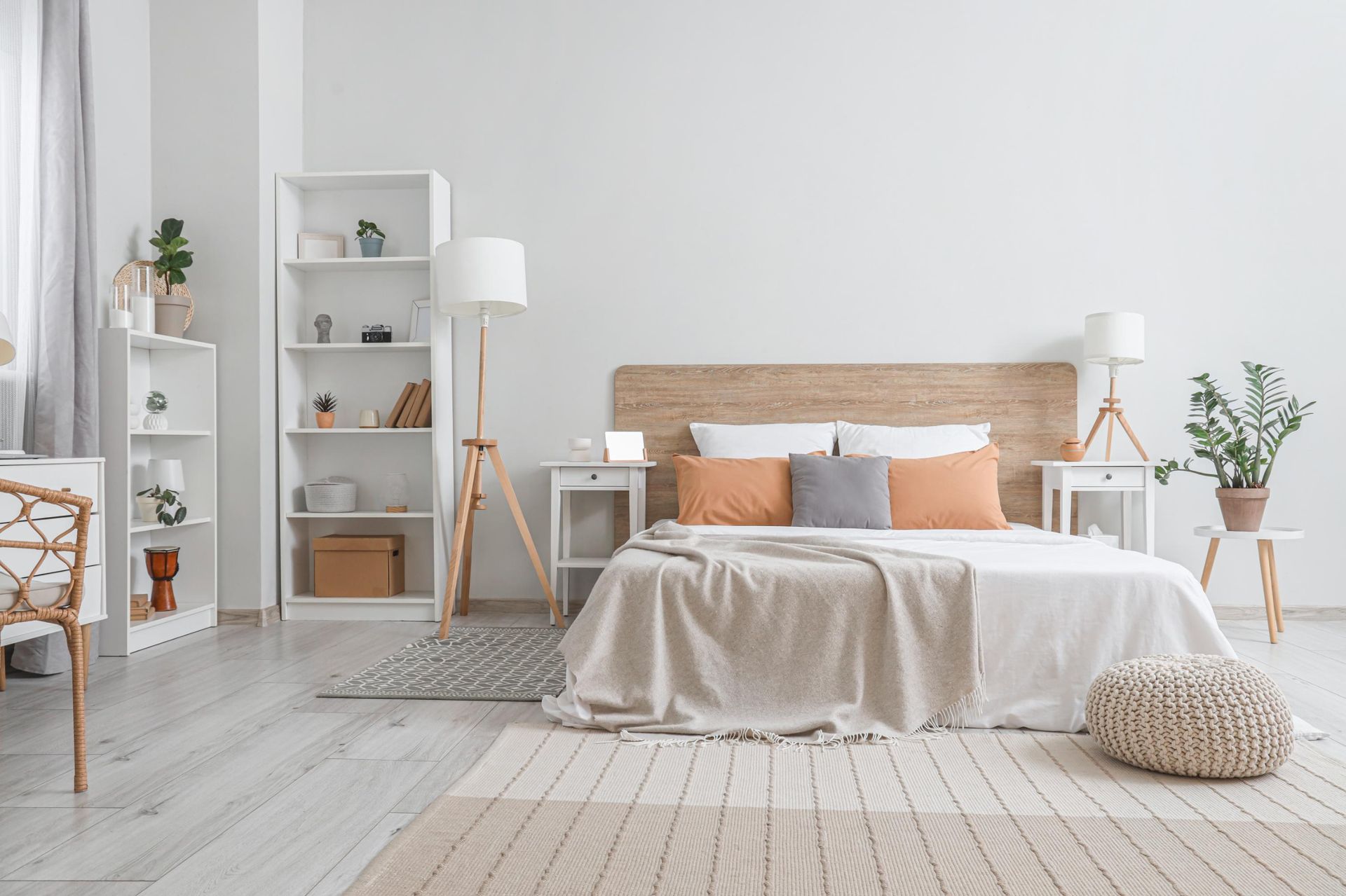 A large bed in the middle of the room.