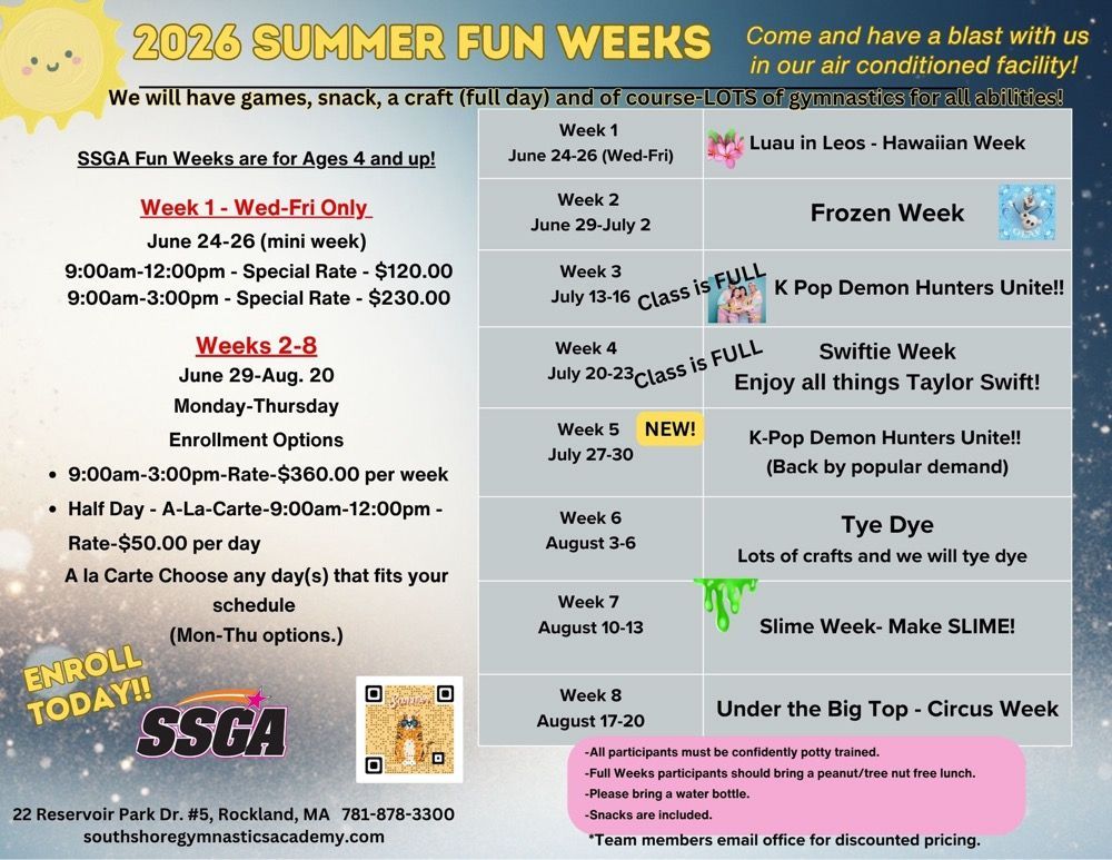 Summer Fun Weeks gymnastics programs