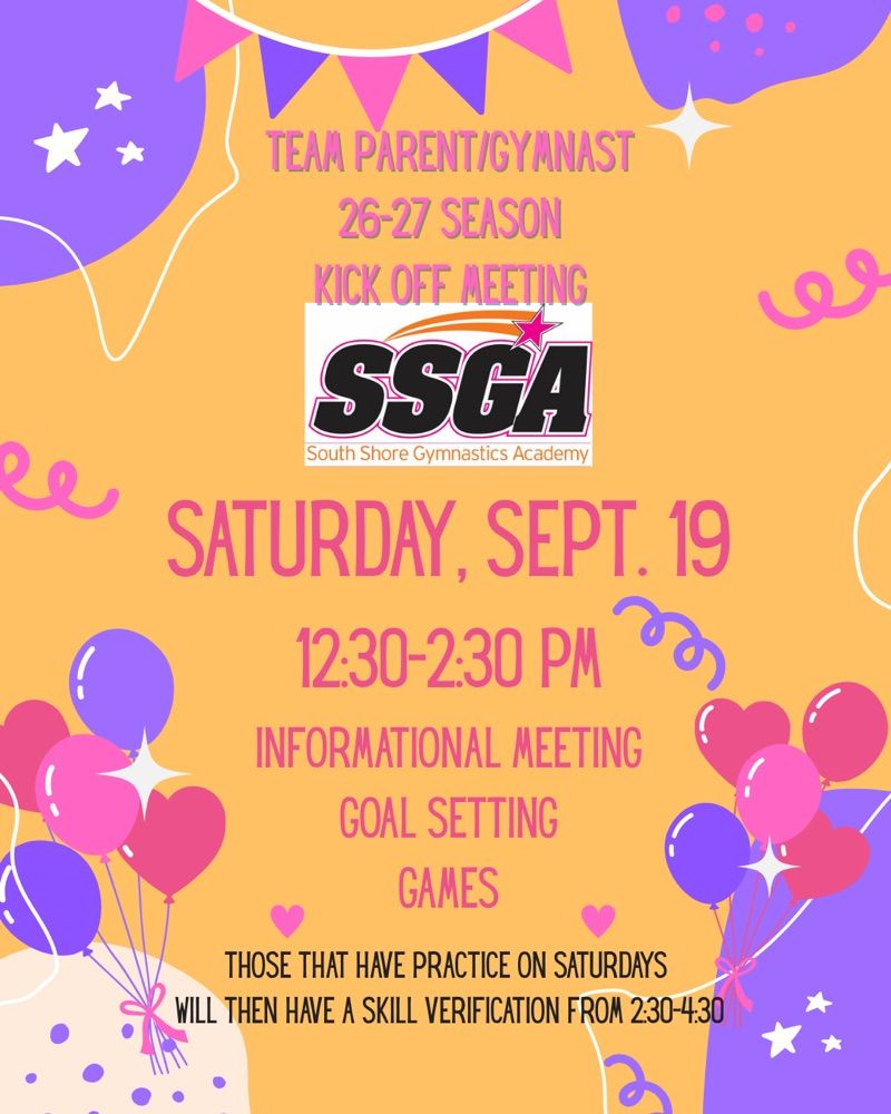 Team parent/gymnast kick off meeting announcement