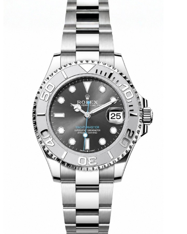 Two-tone gold and silver Rolex GMT-Master watch with black dial and date display