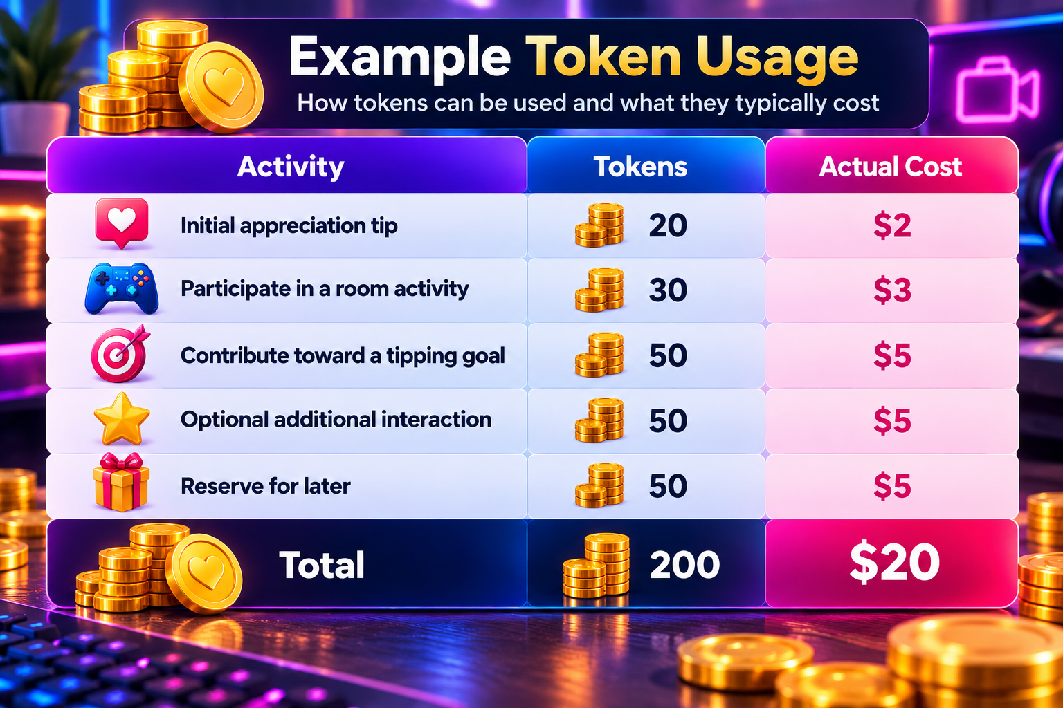 Example Token Usage chart | Cams.com