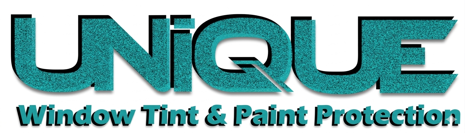 Logo for Unique Window Tint & Paint Protection in turquoise, with black outline.