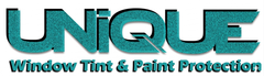 Logo for Unique Window Tint & Paint Protection in turquoise, with black outline.