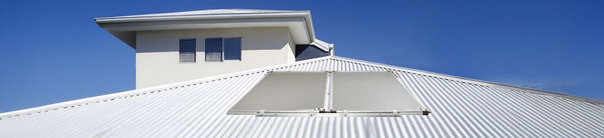 White Corrugated Metal Roof With Rooftop Ventilation Structure — Forster Hotwater in Smiths Lake, NSW