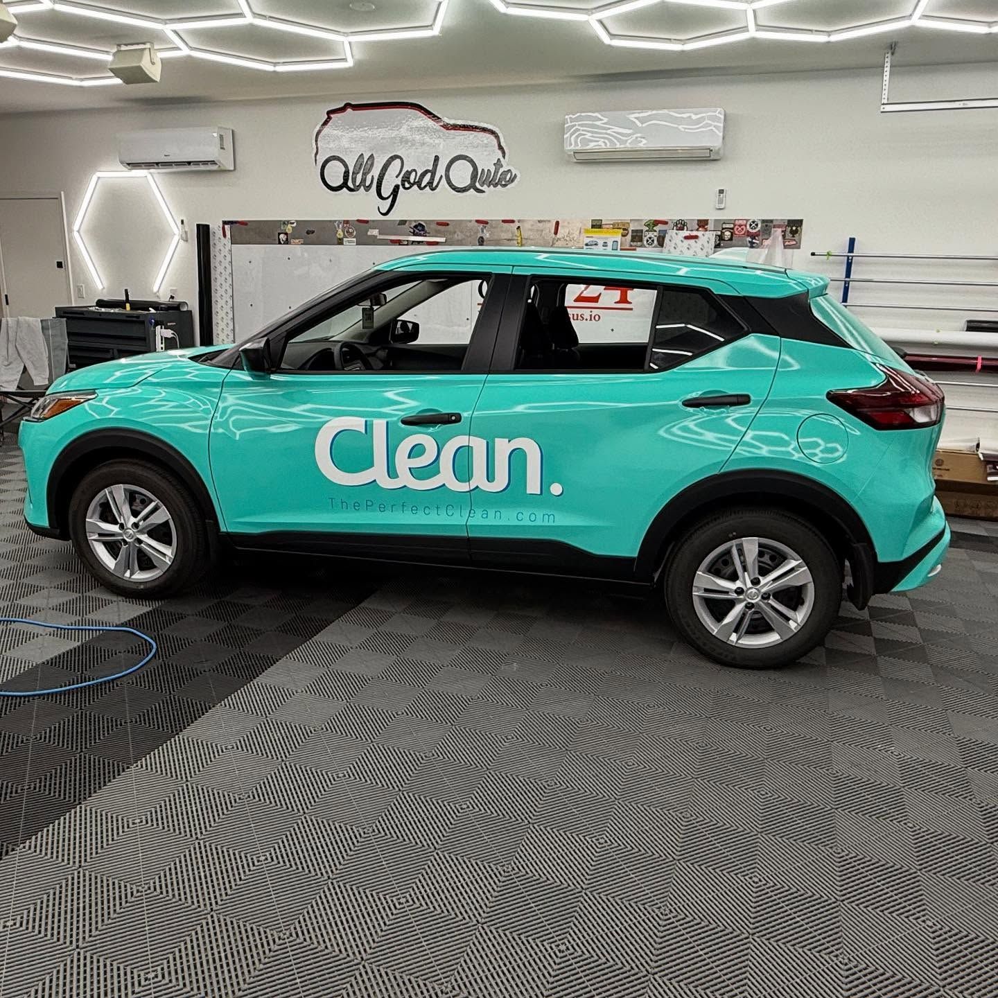 Teal car with 