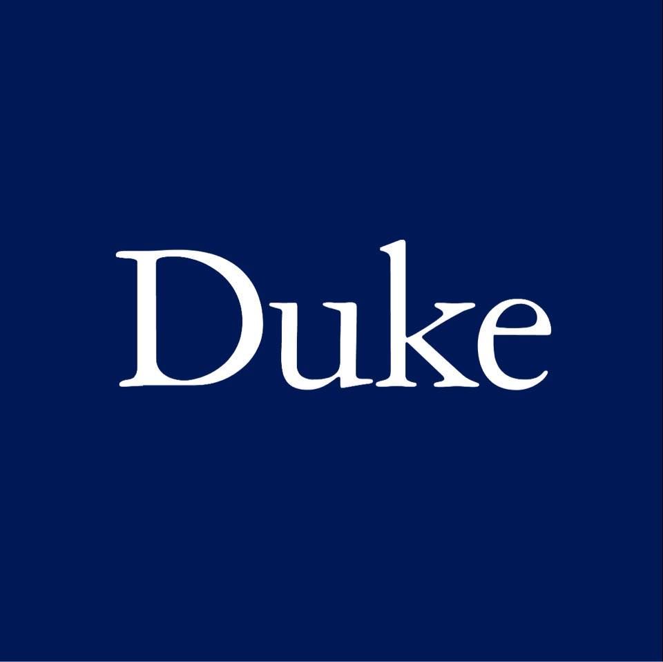 White “Duke” text on a dark blue background.