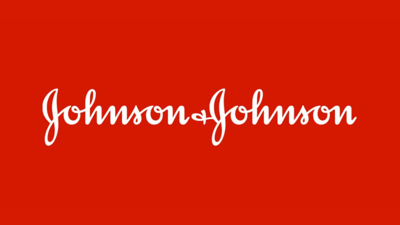 Johnson & Johnson logo in white cursive on a red background