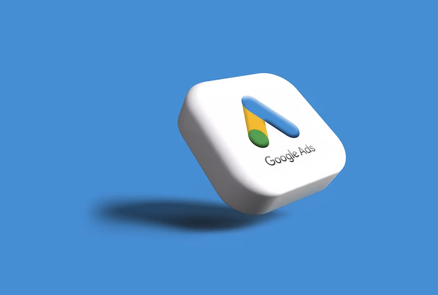 A google ads icon on a blue background