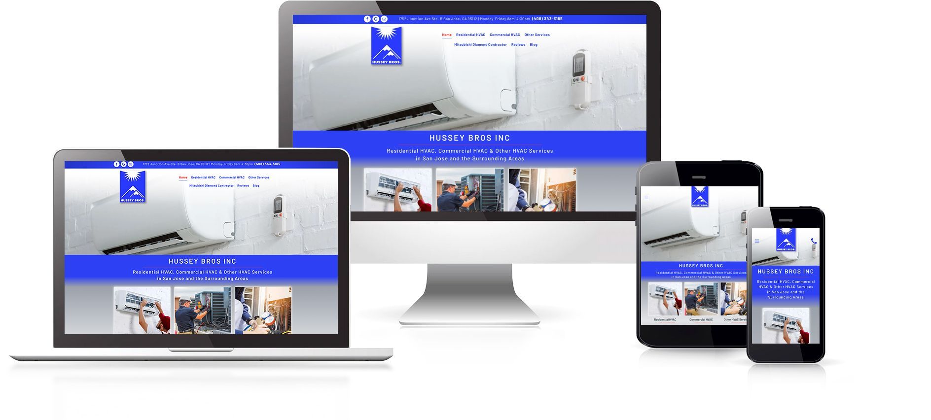 a computer , laptop , and cell phone are displaying a website .